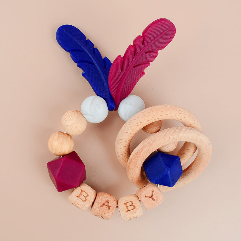 Wholesale Baby Wooden Teether Bracelet Rattle Silicone Bead Micro Stick TOY
